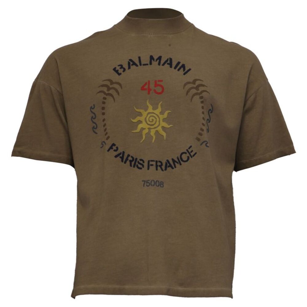 Balmain Short-Sleeve Crew-Neck T-shirt in Khaki Cotton